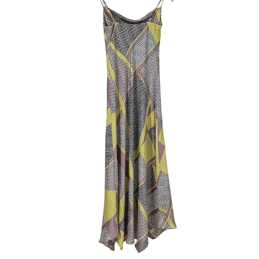EXPRESS Geometric Print Cowl Neck‎ Slip Maxi Dress Green Black White XXS NWOT - Picture 2 of 8